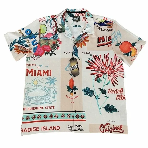 Fresh Postal Vibe Short Sleeve Button Up - Natural/Combo Size XLarge NEW - Picture 3 of 8